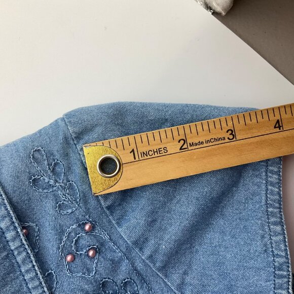 VTG Karin Steven Small Embroidered Denim Maxi Dress Peter Pan Collar Cottage - Picture 10 of 15